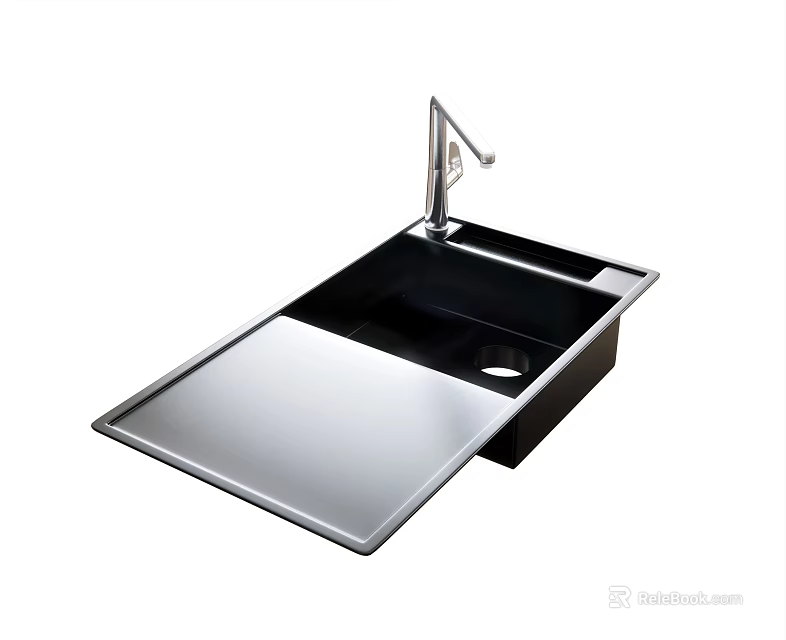 Sleek Modern Stainless Steel Kitchen Sink With Single Bowl And Faucet Design For Home Use 3d model 