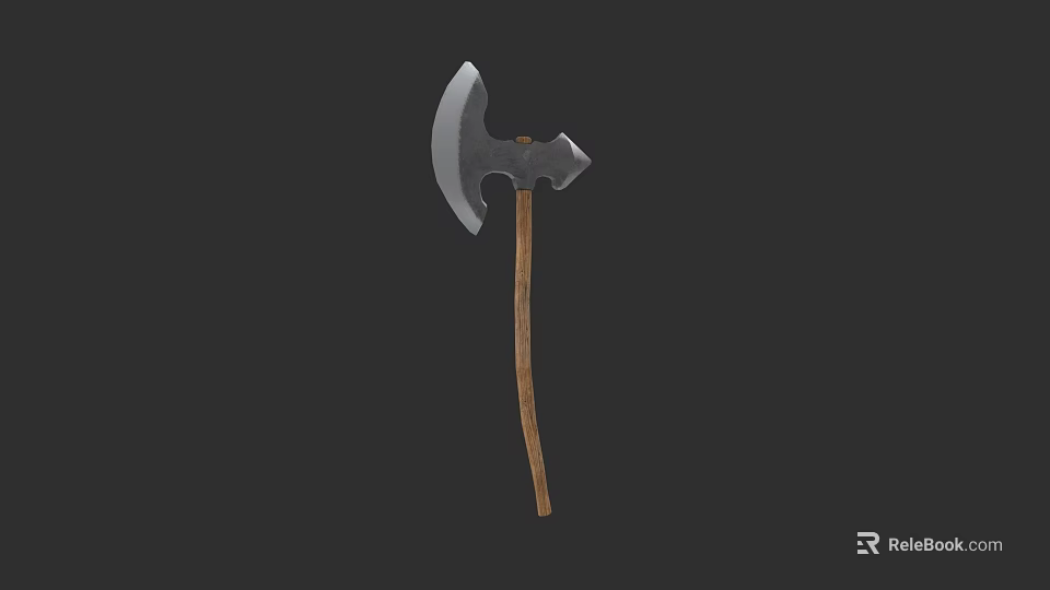 Medieval Battle Axe With Metal Head And Wooden Handle Design 3d model 