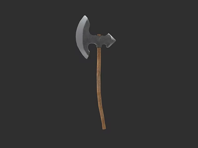 Medieval Battle Axe With Metal Head And Wooden Handle Design 3d model