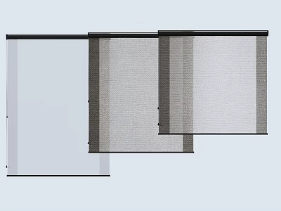 Modern Layered Curtains With Sheer And Textured Panels On Black Tracks 3d model