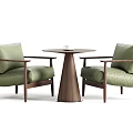 Stylish Table And Chair Set With Two Green Leather Chairs And Wooden Round Table