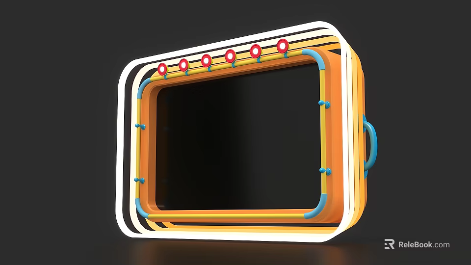 Modern Neon Frame With Colorful Stripes Red Dots And Blue Handle Design 3d model 