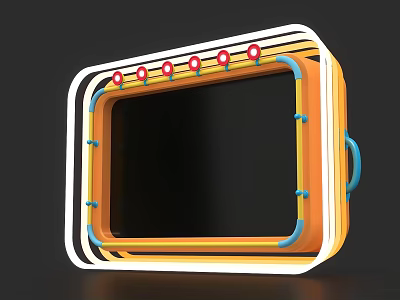 Modern Neon Frame With Colorful Stripes Red Dots And Blue Handle Design 3d model