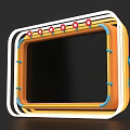 Modern Neon Frame With Colorful Stripes Red Dots And Blue Handle Design