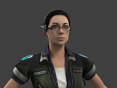Game Movie Character Wearing Glasses Headset Microphone Military Jacket With Patches And White Shirt 3d model