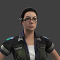 Game Movie Character Wearing Glasses Headset Microphone Military Jacket With Patches And White Shirt