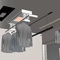 Modern Indoor Clothes Hanging System With Ceiling Lights And Window Blinds