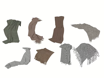 Various Colored Scarves In Different Styles Including Green Brown Gray And Checkered 3d model