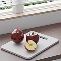Fresh Red Apples On Wooden Cutting Board With Sliced Half Near Window And Green Plants