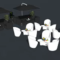 Outdoor Sofa Set With White Chairs Tables Umbrellas And Green Plants In Patio