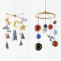 Wooden Baby Mobile With Stars Moon Clouds Planets Astronaut And Rocket Pendants