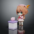 Cartoon Girl With Brown Hair Green Eyes And Pink Pig Creature On Purple White Box