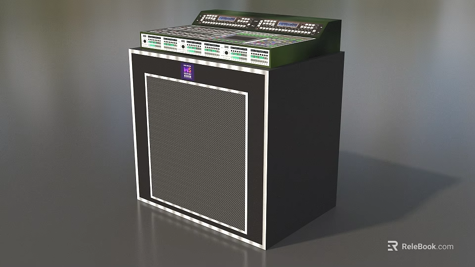 Electronic Audio Equipment With Green Control Panel Display Knobs And Speaker Grill 3d model 