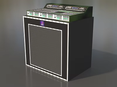 Electronic Audio Equipment With Green Control Panel Display Knobs And Speaker Grill 3d model