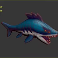 Blue And Purple Shark Toy With Open Mouth Sharp Teeth And Red Eyes