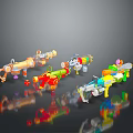 Colorful Plastic Toy Guns With Various Fun Designs And Shiny Reflections For Kids