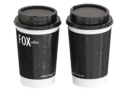 Black FOX Coffee Cups With Lids And Decorative Design Elements 3d model