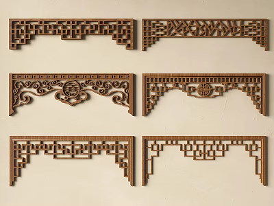 Traditional Chinese Wooden Carvings With Intricate Geometric And Floral Patterns For Decorative Use 3d model