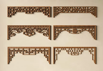 Chinese carved flower lattice lintel hanging 3d model