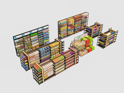 Supermarket Display Shelves With Multi Tiered Racks For Product Merchandise Arrangement 3d model