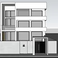 Modern Single Family House With White Exterior Large Windows Gray Wall And Trees