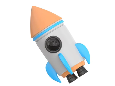 Colorful Toy Rocket With Orange Cone Gray Body Blue Fins And Black Details 3d model