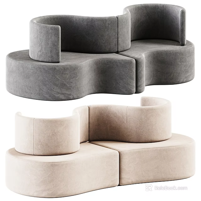Modern Modular Sectional Sofa With Curved Design And Soft Neutral Fabric Upholstery 3d model 