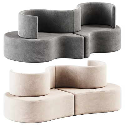 Modern Modular Sectional Sofa With Curved Design And Soft Neutral Fabric Upholstery 3d model