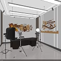 Modern Studio Interior With Photography Equipment Black Chair And Decorative Wall Art