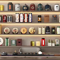 Modern Tea Set Display With Tea Caddies Cakes And Boxes On Shelves