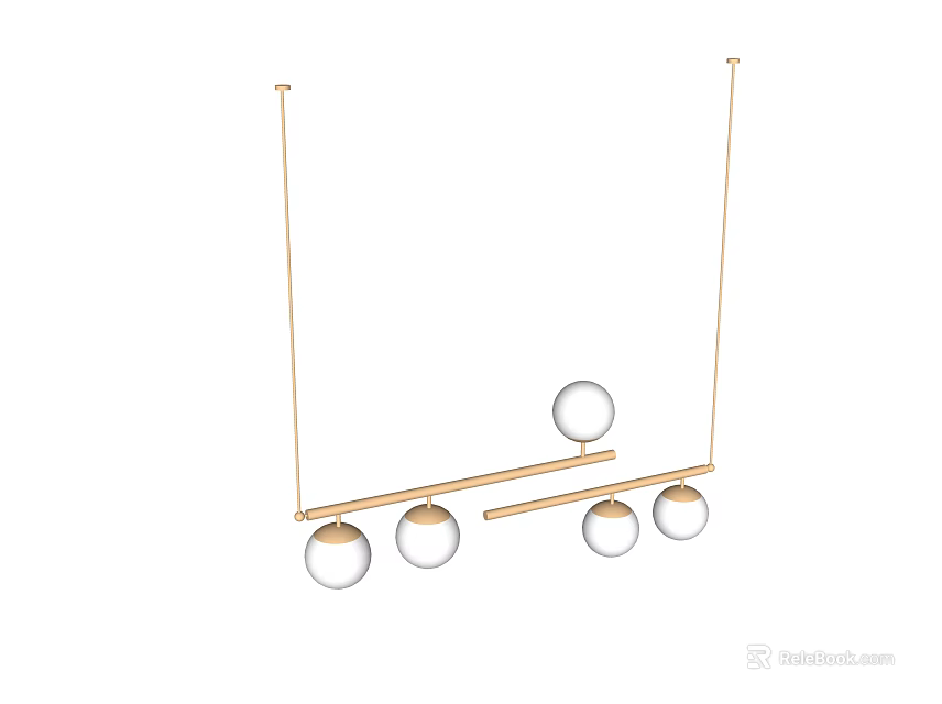 Linear Modern Hanging Chandelier With Gold Metal Frame And Transparent Glass Spherical Bulbs 3d model 