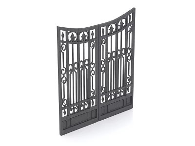 Wrought Iron Fence Gate with Ornate Patterns and Double Door Design in Black 3d model