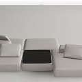 Light Colored Fabric Modular Sectional Sofa With Black Center Table And Cushions 3d model
