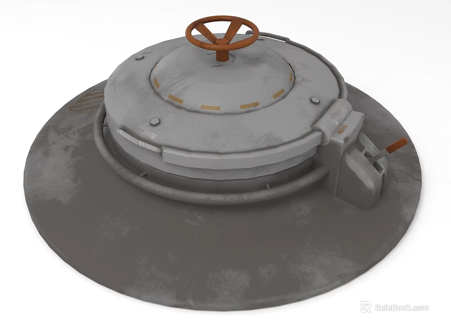 Gray Industrial Metal Round Cover With Steering Wheel Handle And Bolts 3d model 