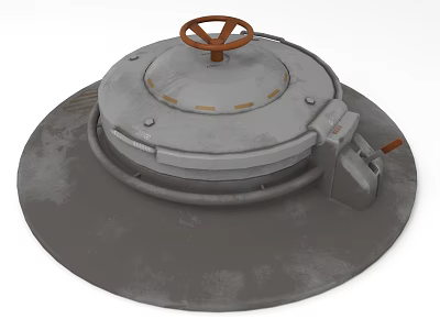 Gray Industrial Metal Round Cover With Steering Wheel Handle And Bolts 3d model