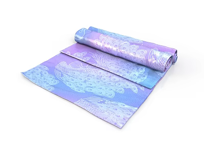 Soft Purple And Blue Scarf With White Floral Pattern Rolled For Daily Use 3d model