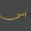 Golden Curved Sword With Shiny Metallic Blade And Black Handle Design