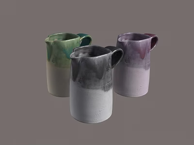 Colorful Ceramic Mugs With Green Gray Purple Gradient Design And Handles 3d model