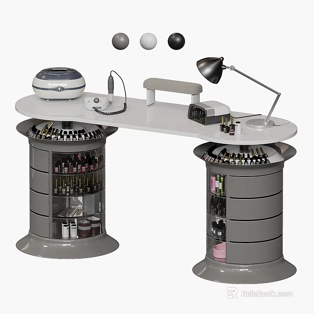Modern Dressing Table With Cylindrical Storage Columns Cosmetics And Table Lamp 3d model