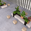 Contemporary Public Sofa Seating With Potted Plants And Glass Wall Design