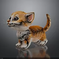 Cute Orange White Striped Kitten Standing On Shiny Black Surface With Reflection And Big Eyes