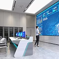 Modern Control Room With Large Digital Screen Data Visualization Control Desk And Server Racks