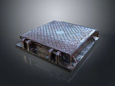 Rustic Cast Iron Manhole Cover With Diamond Pattern And Metal Fasteners 3d model