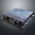 Rustic Cast Iron Manhole Cover With Diamond Pattern And Metal Fasteners