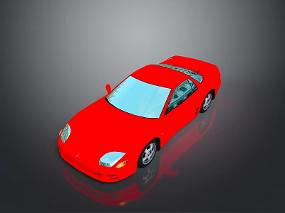 Red Sports Car 3D Rendered With Blue Windshield And Gray Background 3d model