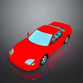 Red Sports Car 3D Rendered With Blue Windshield And Gray Background