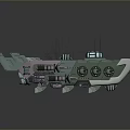 Futuristic Sci Fi Spaceship 3D Model With Green Purple Hull And Engine Parts