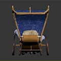 Vintage Ornate Carriage With Blue Canopy Gold Accents And Wooden Wheels