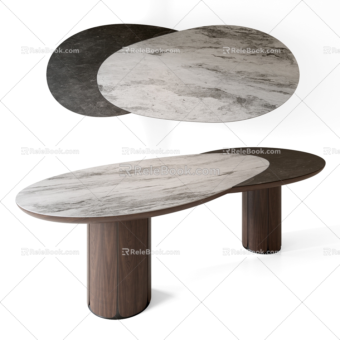 Fusion Middle Style Dining Table Marble Dining Table Solid Wood Dining Table Shaped Dining Table 3d model