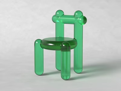 Modern Green Glass Stool With Unique Rounded Tubular Design And Transparent Structure 3d model